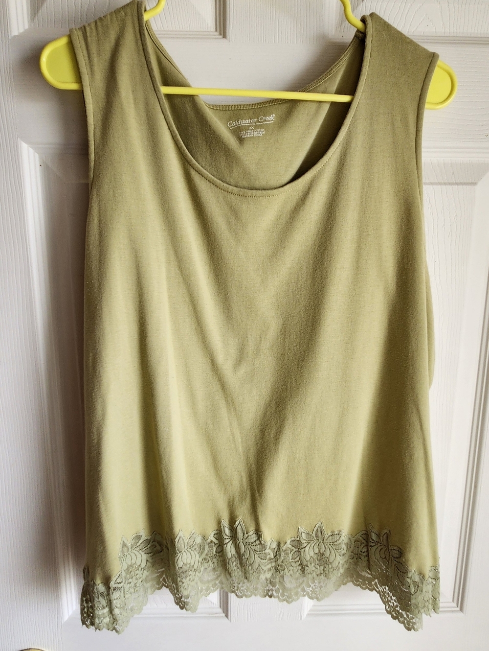 Coldwater Creek 2x Laced Bottom Tank Top Olive Green